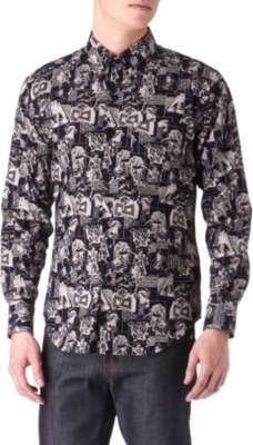 NAKED AND FAMOUS DENIM Japanese Kabuki themed shirt