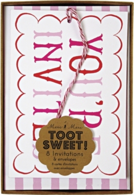 MERI MERI Toot Sweet pack of eight pink invitations