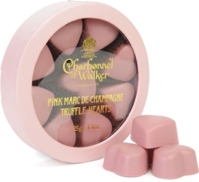 CHARBONNEL ET WALKER Pink Marc de Champagne truffle hearts 200g