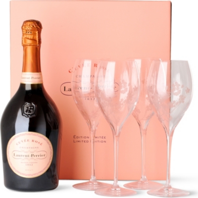 LAURENT PERRIER Ros&eacute; NV gift set with four glasses 750ml