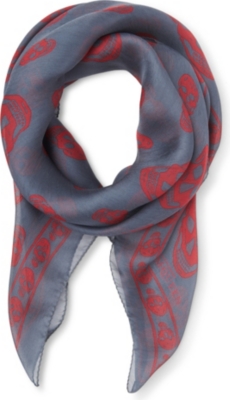 ALEXANDER MCQUEEN Chiffon skull scarf (Grey