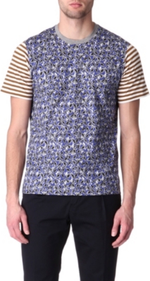 MARNI Mixed stripe and floral print t-shirt