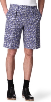 MARNI Double-pleat floral-sketch shorts
