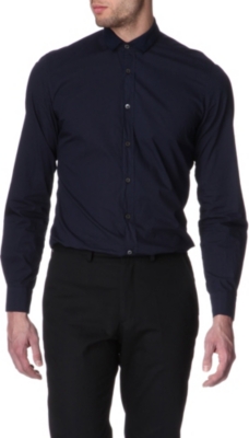 LANVIN Grosgrain-collar slim-fit single cuff shirt