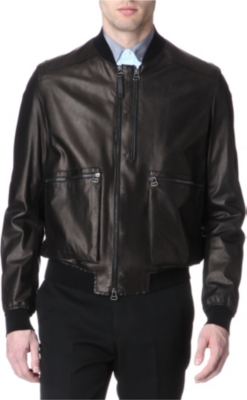 LANVIN Leather knitted-back bomber jacket