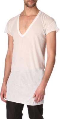 RICK OWENS Long cotton v-neck t-shirt
