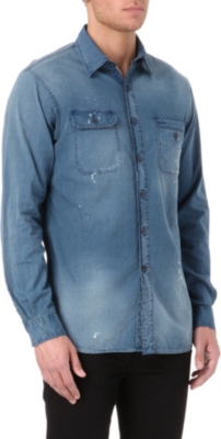 RALPH LAUREN Custom-fit bleach-effect denim shirt