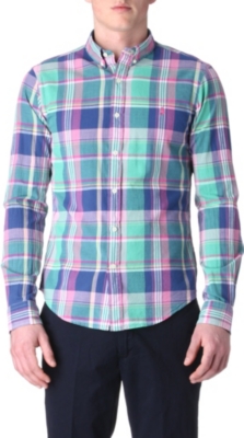 RALPH LAUREN Plaid slim&ndash;fit single cuff shirt