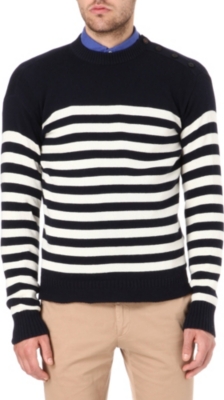 RALPH LAUREN Striped buttoned-shoulder jumper