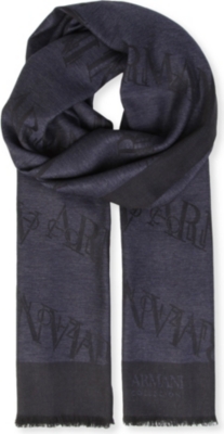 ARMANI COLLEZIONI Wool-blend logo scarf