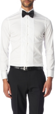 ARMANI Pleated-bib modern fit single cuff shirt (White