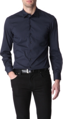 ARMANI Grosgrain-trim slim fit single cuff shirt