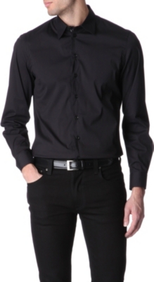 ARMANI Grosgrain-trim slim fit single cuff shirt