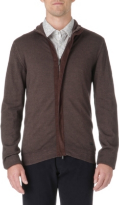 ARMANI COLLEZIONI Faux-suede panelled knit cardigan