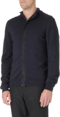 ARMANI COLLEZIONI Faux-suede panelled knit cardigan