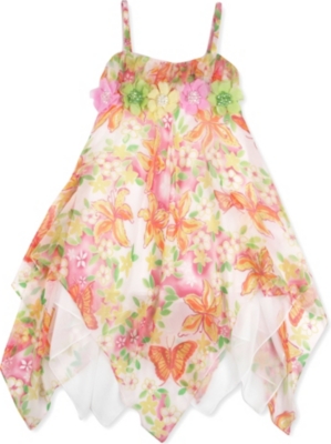 DAVID CHARLES Floral hankerchief hem silk dress 10-16 years
