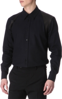 ALEXANDER MCQUEEN Leather harness single cuff jersey shirt