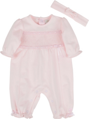 EMILE ET ROSE Smocked baby-grow with headband 0-6 months