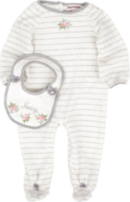 JUICY COUTURE Striped velour baby-grow and bib set 0-9 months