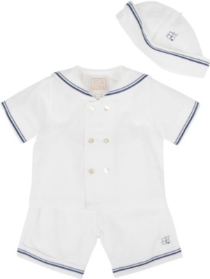 EMILE ET ROSE Sailor playsuit and hat 1-12 months
