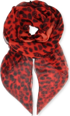 ALEXANDER MCQUEEN Leopard Skull silk-chiffon scarf