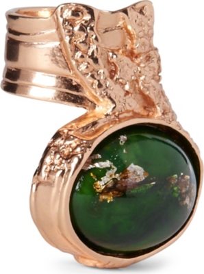 SAINT LAURENT Arty gold-plated oval ring (Dk green/pink