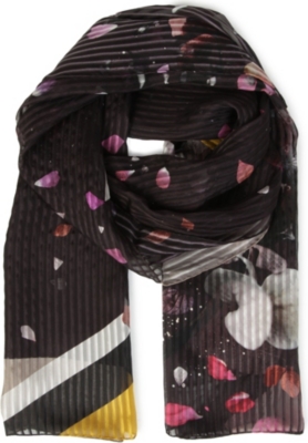 FENDI Flowers and stripe silk scarf