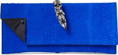 MAISON DU POSH Skull ring python clutch (Blue