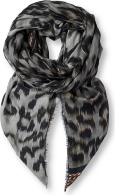 LARA BOHINC Leopard-print modal and cashmere-blend scarf (Leopard/blk
