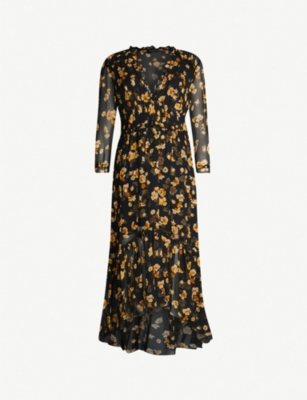 midi crepe silk floral dress selfridges kooples