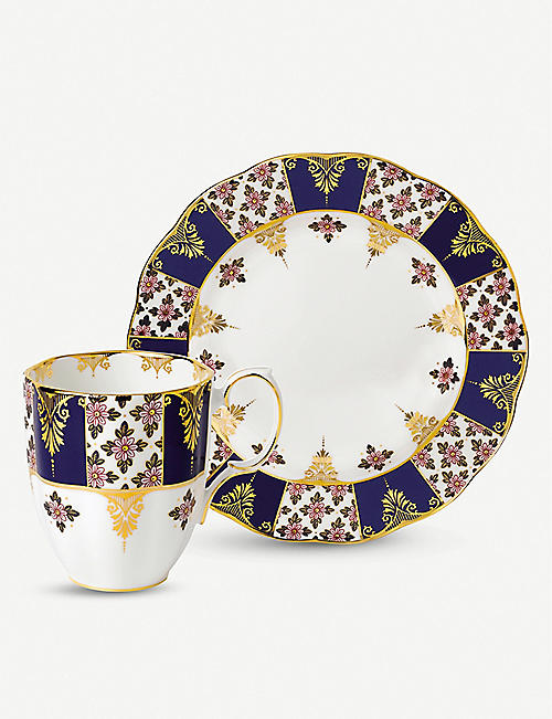 ROYAL ALBERT: 100 years Regency Blue mug and plate set