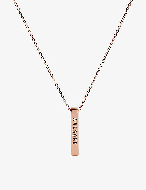 LITTLESMITH: Personalised 9 characters rose gold-plated vertical bar necklace