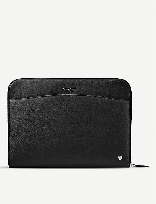 ASPINAL OF LONDON: Logo-embellished grained-leather laptop case
