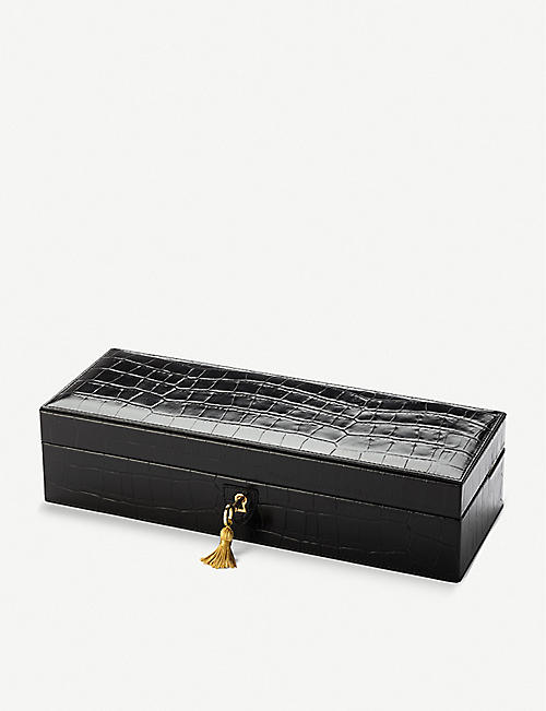 ASPINAL OF LONDON: Lock and key croc-embossed leather watch box