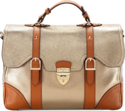 ASPINAL Mollie metallic grained-leather satchel