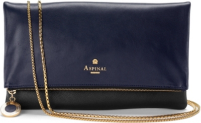 ASPINAL Millie clutch black pebble & smooth navy
