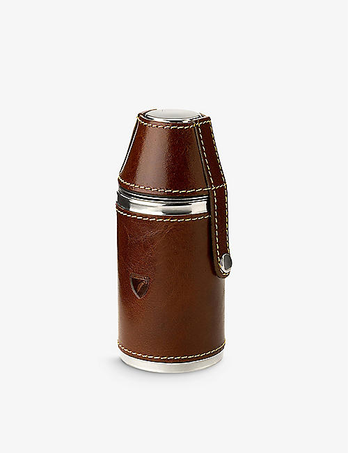 ASPINAL OF LONDON: Hunter stainless-steel and leather flask