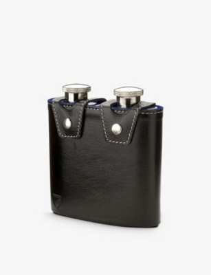 ASPINAL OF LONDON: Double stainless-steel and leather hip flask