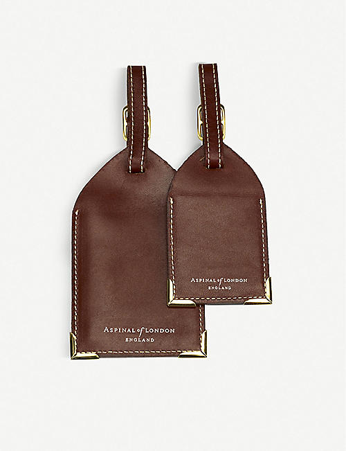ASPINAL OF LONDON: Logo-print leather luggage tag set of two