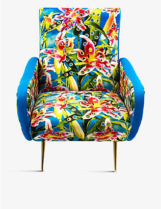 SELETTI: TOILETPAPER floral-print upholstered velvet armchair 86cm