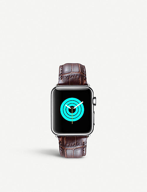MINTAPPLE: Apple Watch alligator-embossed leather strap and stainless steel case