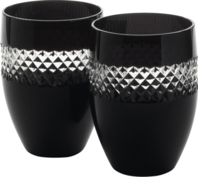 JOHN ROCHA @ WATERFORD Black Cut pair of crystal tumblers