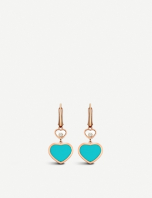 CHOPARD: Happy Hearts 18ct rose-gold, diamond and turquoise earrings