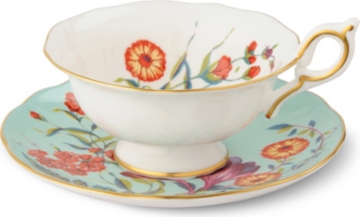 WEDGWOOD Harlequin Collection turquoise crocus teacup and saucer