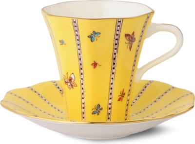 WEDGWOOD Harlequin Collection yellow butterfly teacup and saucer