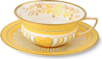 WEDGWOOD Harlequin Collection yellow ribbons teacup and saucer