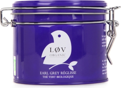 LOV ORGANIC L&oslash;v liquorice Earl Grey loose tea caddy 100g