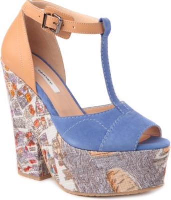 CARVEN Suede and leather wedge sandals