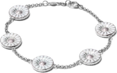 GEORG JENSEN White daisy rhodinated sterling silver with enamel bracelet
