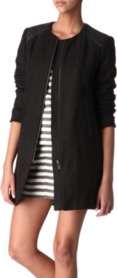 MAJE Alarm leather-trimmed coat